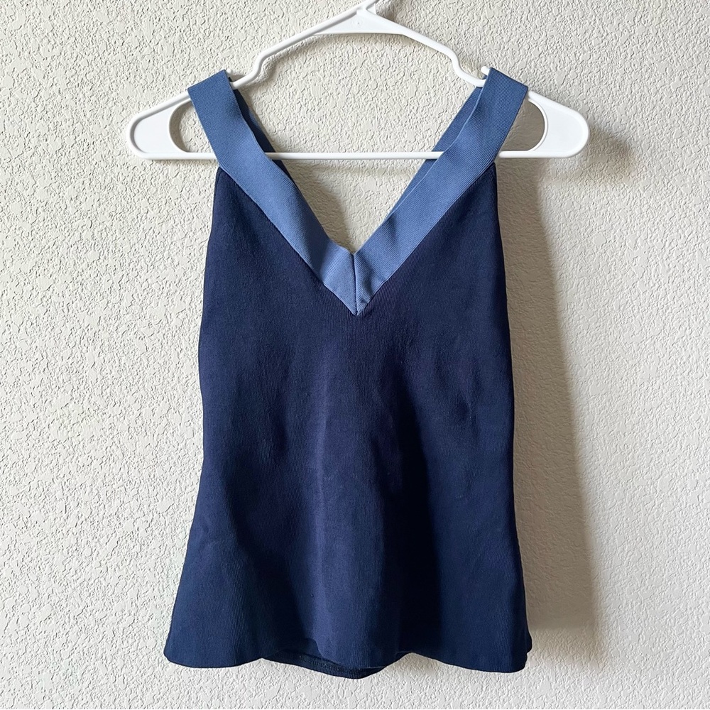 Jonathan Simkhai Navy Blue V-Neck Crossback Minimalist Ribbed Tank Top S